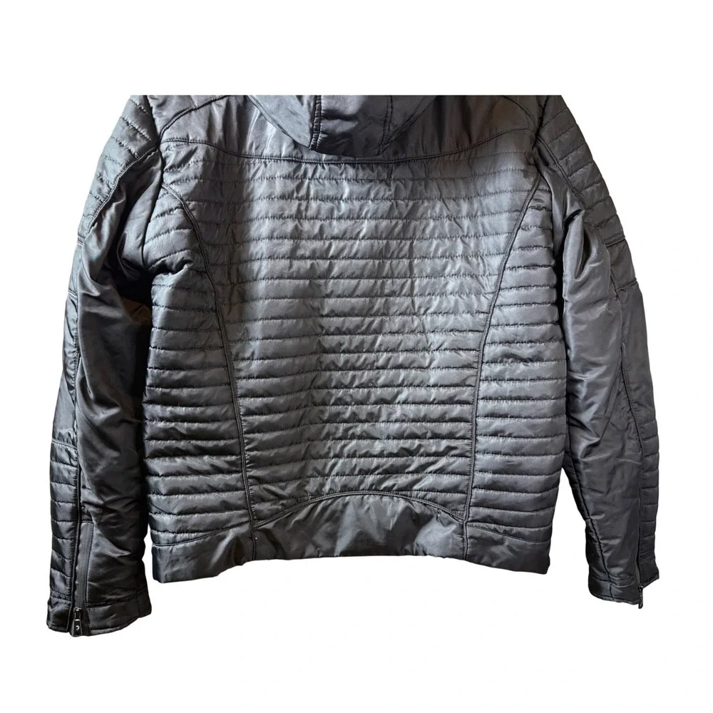 Fried Denim NYC Mens Black Quilted Puffer Moto‎ Jacket Detachable Hood XL
